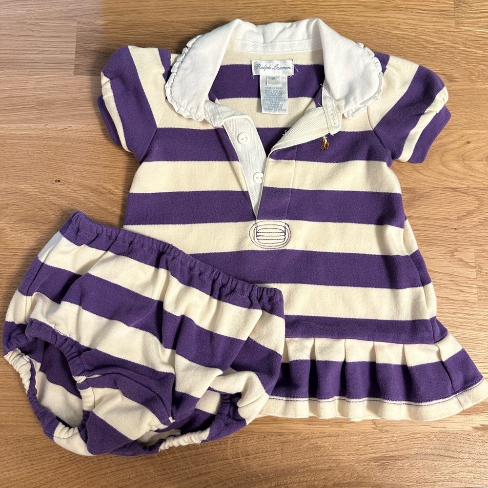 EUC - Ralph Lauren Purple and White Striped Outfit, 6month